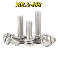 [XNY] 304 Stainless Steel Round Head Hexagon Socket Combination Screw M2.5M3M4M5M6M8 Screw Washer Elastic Washer
