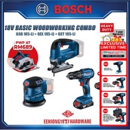 BOSCH 18V Basic Woodworking Combo GSB 185-LI Combi GST 185-LI Jigsaw GEX 185-LI Orbit Sander GKS 185