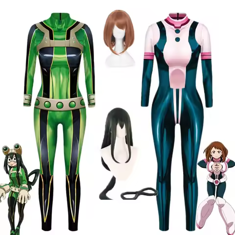 2025 Anime Cosplay Asui Tsuyu Ochaco Uraraka Costume Wig Women Jumpsuit Carnival Halloween Costume B