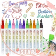 Bintang8/12pcs Double Line Pen Hand Akun DIY Natal QQ