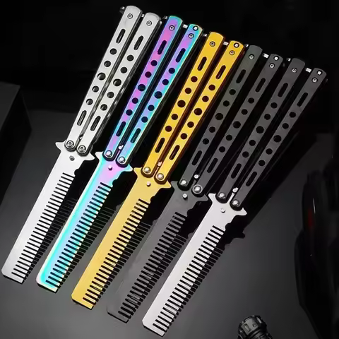 Folding Comb for Men Portable Butterfly Training Knife Foldable Balisong Trainer Pocket Flail Metal 