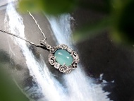 一抹幽境-藝術鑲嵌印度藍玉髓華麗花草925銀吊墜