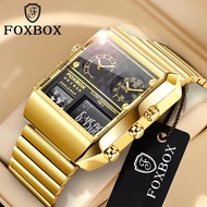 FOXBOX New Creative Square Watch Men Top Brand Luxury Digital Watch Fashion Dual Display Watches For