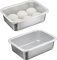 BSTKEY 2 Pack Pizza Dough Proofing Box, Stackable Stainless Steel Food Storage Box Container with Li