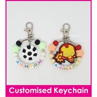 Football Soccer Basketball / Customised Cartoon Ring Name Keychain / Bag Tag / Christmas Gift Ideas / Birthday Goodie