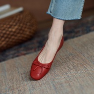 Red Shoes Red Single Shoes Women Shallow Mouth Soft Leather Ballet Shoes Temperament Flat French Red