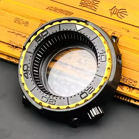 Black Seiko NH35 Case Gold Bezel Watch Case fits NH35 NH36 7S 4R Movement Transparent Back Cover 30A