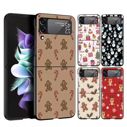 Cartoon Christmas Phone Case For Samsung Galaxy Z Flip 3 4 5 6 7 Hard Black Folding PC For Samsung Z