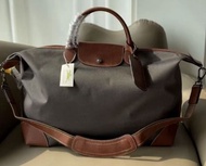 longchamp Boxford旅行袋牛皮斜挎包 灰棕色