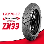 Zeneos Turino ZN33 120/70-17 Model Tubeless Motorcycle Tires Geometric Design Touring Tire, Self-Cleaning Capabilities Maximum Mileage &amp; Riding Sturdiness On Both Asphalt &amp; Dirt Road