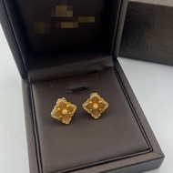 【可驗貨】 金色菱形四葉草白貝母鑲鑽白貝母耳環   帶旗艦店