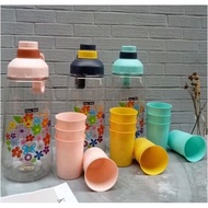 2 liter drinking bottle + glass for travel, walking, camping drinking water