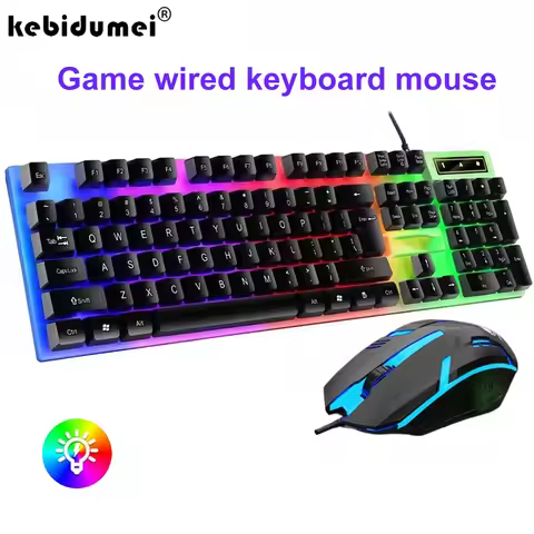 Wired Keyboard And Mouse Set USB Luminous Mechanical Keyboard Mice Set 104key Gaming Keyboard For PC