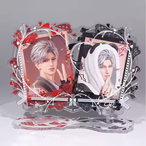 Romantic Double Hearts Design Acrylic Photocard Frame, Love Elements 3.5inch Anime Card Brick Displa