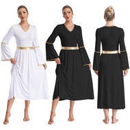 inhzoy Women Angel Cosplay Costume Angel Dress Long Sleeve Gold Trim Patchwork Gown Dress Angel Dres