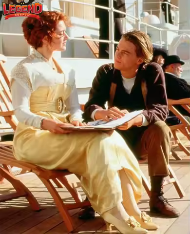 Titanic Rose Cosplay Costume Yellow Kate Winslet Rose Dewitt Bukater Cosplay Titanic Strolling Dress