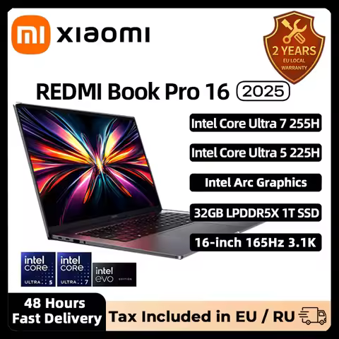 Xiaomi REDMI Book Pro 16 2025 Laptop Ultra 7 255H/Ultra 5225H Intel Arc Graphics 32GB LPDDR5X 1T SSD