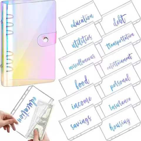A6/A7 Cash Envelope Savings Binder Pockets Binder Zipper Folders For Financial Management Transparen