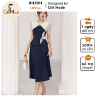 Đầm công sở CITI MODE FASHION thiết kế dáng xoè peplum xanh phối ren DH5281