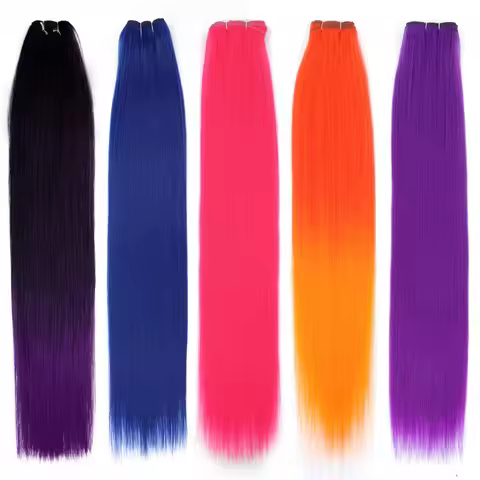 30 Inches 200g Straight Hair Bundles Bio-Protein Synthetic Violet Fancy Pink Red Ombre Brown Heat Re