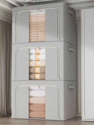 1個純色牛津布鋼架儲物箱,容量66l,可洗衣物收納組織者,適用於家居、宿舍、搬家、寢具