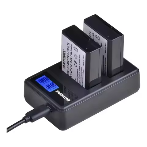 Kit 2 Batteries LP-E10 + Dual USB LCD Charger for Canon T7 T100 T6 T5 T3