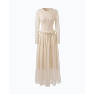 LOVELYN Faye Party Dress – Elegant Long Sleeve, Long Sleeve Lace, Cream Chiffon Silk Skirt