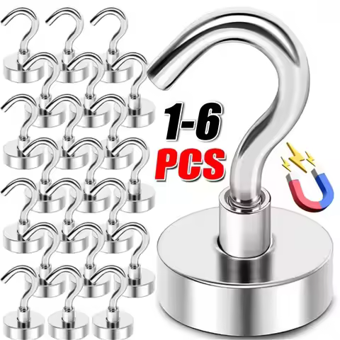 1-6PCS Strong Neodymium Magnetic Hook Hold Up To 12kg 5Pounds Diameter 20mm Magnets Quick Hook For H