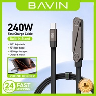 BAVIN CB430 2-in-1 240W PD Type-C Fast Charging Data Cable 1.2m w/ Foldable Stand for iP & Android u