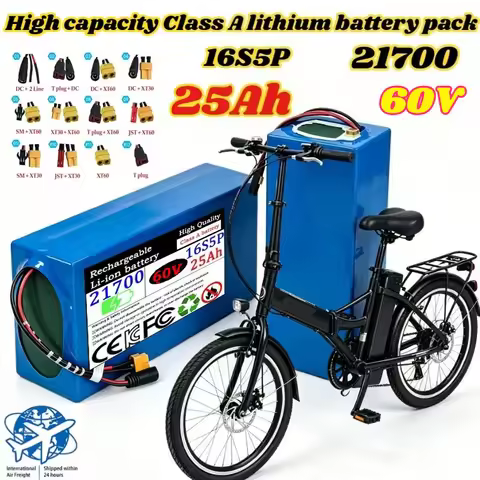 60V 25Ah 16S5P 21700 67.2V 100W-1500W Lithium Battery Built-in 30A BMS 2A Charger