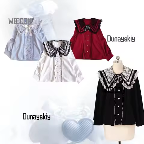 Jirai Kei Rojita Lolita Women Cosplay Costumes Water Blue White Black Red Lace Collar Long Sleeved S