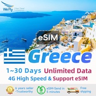 Wefly Greece eSIM 3-30Days Total 10GB Unlimited 4G Data | Instant 24h Email/Chat Delivery | Greece eSIM Card