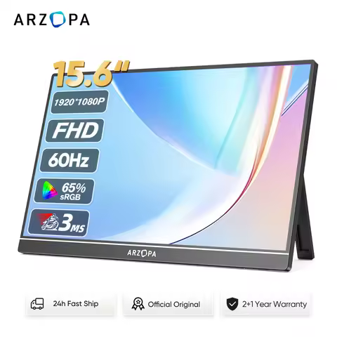 ARZOPA 15.6 inch Portable Monitor FHD 1080P IPS USB-C Mini-HDMI External Second Screen for Mac Lapto