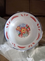 Piring seng jadul UK 20 cm / Piring enamel motif bunga 1 Lusin