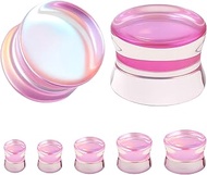 1 Pair Double Flared Gauges for Ears, Solid Glass Ear Gauge Plugs Earrings for Women Men, Colorful E