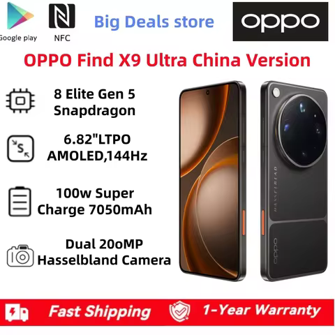 China Version Oppo Find X9 Ultra Snapdragon 8 Elite Gen 5 6.82" AMOLED 144Hz Display Dual 200.0MP Ca