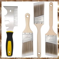 (Y O Q N)Paint Brush Set 4 Pieces- 2 Inch Short& Long Handle Brushes, 2.5 Inch Angled Brushes with P