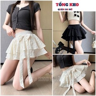 Puffed Skirt with Bow, Thick 2-Layer Flared Pleated Skirt Hottrend Lady Wears Going Out - TONGKHO