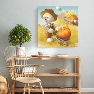 豐收小狗 - 比熊犬與南瓜推車藝術複製畫 (秋日居家佈置)
