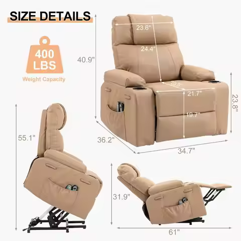 Lift Recliner Sofa Chair, Electric Stand Assit for Elderly People, Faux Leather Reclining Chair with