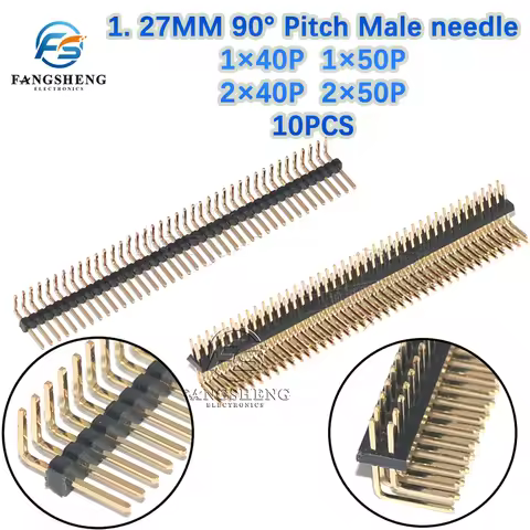 10PCS 1.27MM 1x40P 2x40P 1X50P 2x50P R/A 1.27mm Right Angle Double Row Pin Header Male 90 degrees Ne