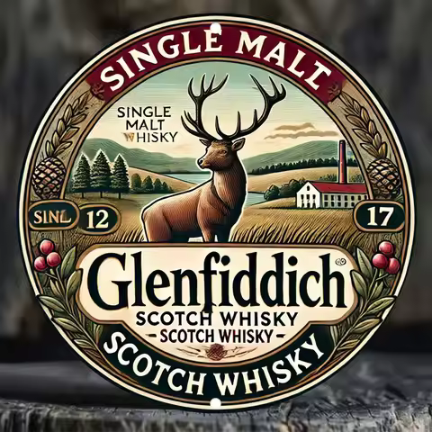 2D Flat, Glenfiddich Scotch Whisky Vintage Metal Wall Art Plaque - 20.32x20.32 cm Aluminum Tin Sign 