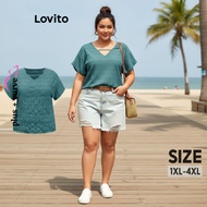 Lovito Women's Plus Size Curve Jacquard Casual Blouse LBL18316