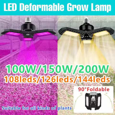 LED Plant Grow Light Bulb 200W Deformable Hydroponic Growing Lamp Cultivation Growth Lamp Full Spect