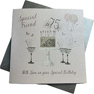 Happy 75th Birthday Card Special Friend Champagne Glasses Pink Roses by White Cotton Cards SS42-SF75