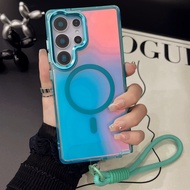 Ốp dây đeo cổ tay Gradient sang trọng cho Samsung S25 S24 Ultra S23 Plus 24 FE A55 A35 A25 A16 Ốp ch