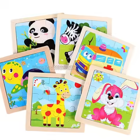 9pcs Mini Size Kids Toys Wooden 3d Jigsaw Puzzle For Kids Cartoon Animal Traffic Tangram Education