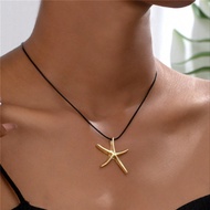 Beach Resort Style Seastar Pendant Necklace for Women Men 3D Star Charm PU Rope Chain Choker