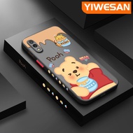 YIWESAN เคสสำหรับ Xiaomi Redmi 7 7A ลายการ์ตูนวินนี่ช้อนส้อมมีดหมีพูห์ขอบสี่เหลี่ยมมีน้ำค้างแข็งโปร่งใสกันกระแทกปลอกซิลิโคนเคสมือถือฝาหลังเต็มตัวเคสป้องกันเลนส์กล้องถ่ายรูป