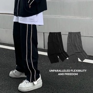 [HYC] Korean Double Thin Line Hem Drawstring Style Pants Y2K Nylon Sports Loose Floor-Length Wide-Le